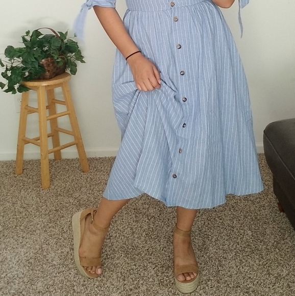 QUITE SMITTEN DENIM BLUE STRIPED DRESS - Picture 7 of 9